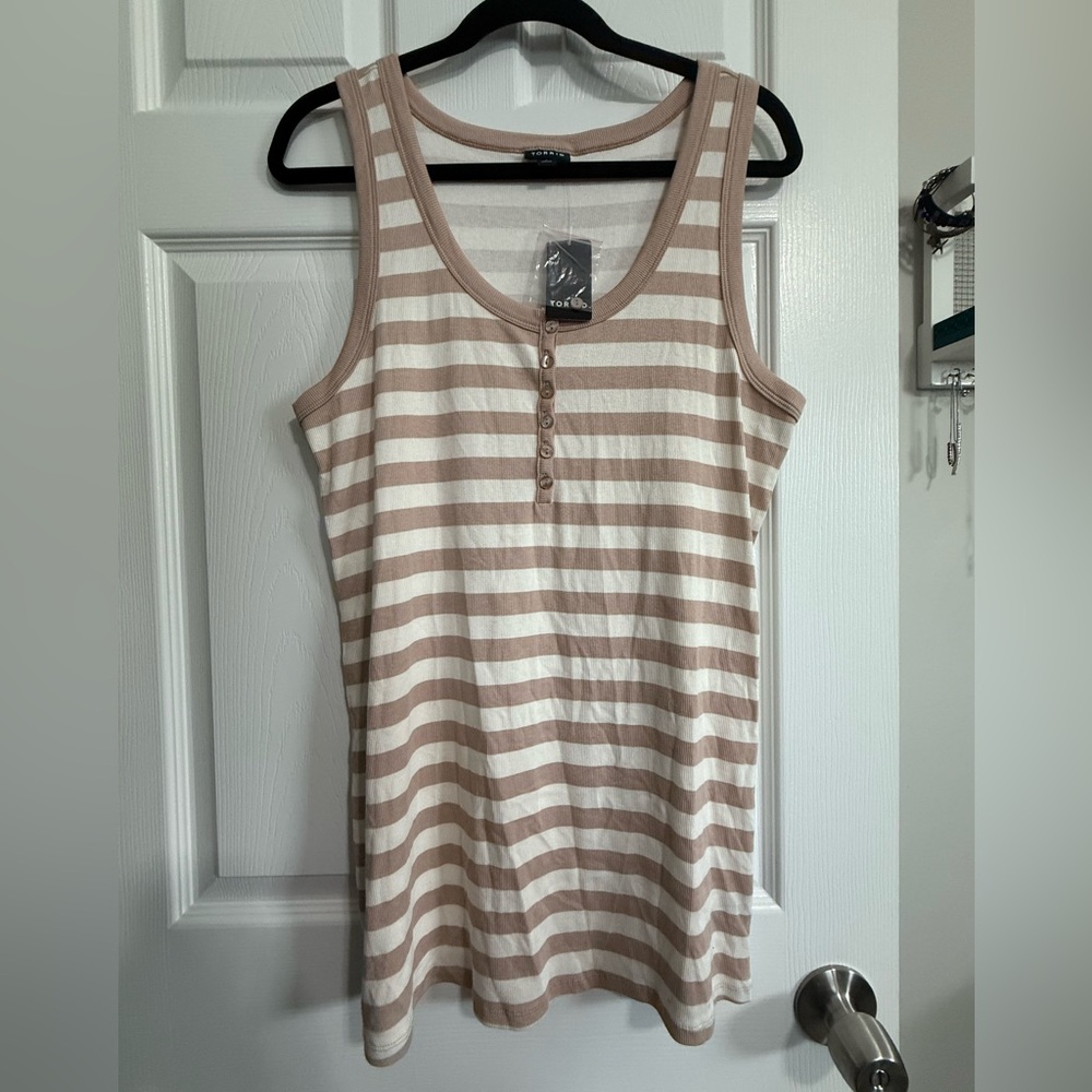 Torrid Beige and White Striped Tank Top - new with tags, size 3